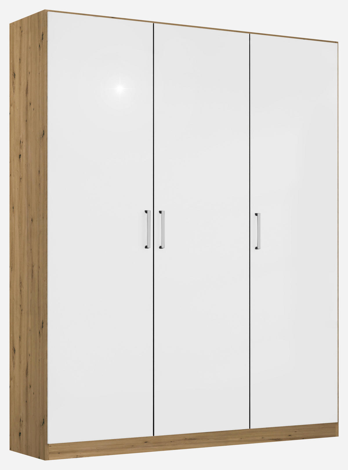 DREHTÜRENSCHRANK  in Eiche Artisan, Weiß Hochglanz  - Chromfarben/Weiß Hochglanz, MODERN, Holzwerkstoff/Kunststoff (136/197/54cm) - Rauch Möbel