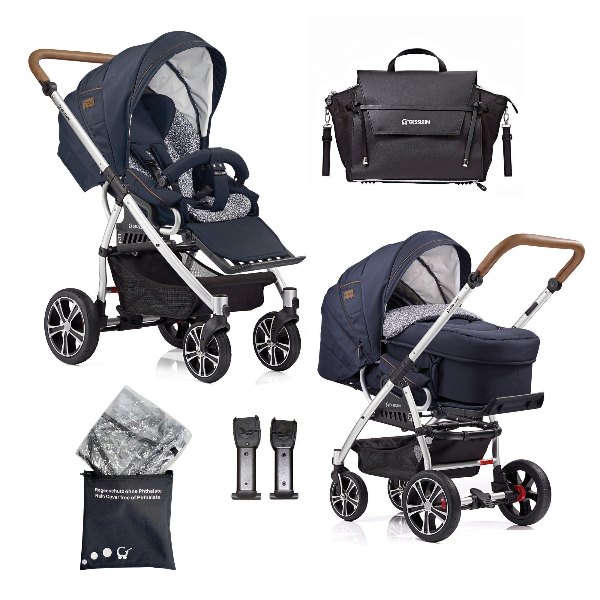 KINDERWAGENSET  F4 Air+   - Silberfarben/Schwarz, Basics, Textil/Metall (57/129/100cm) - Gesslein