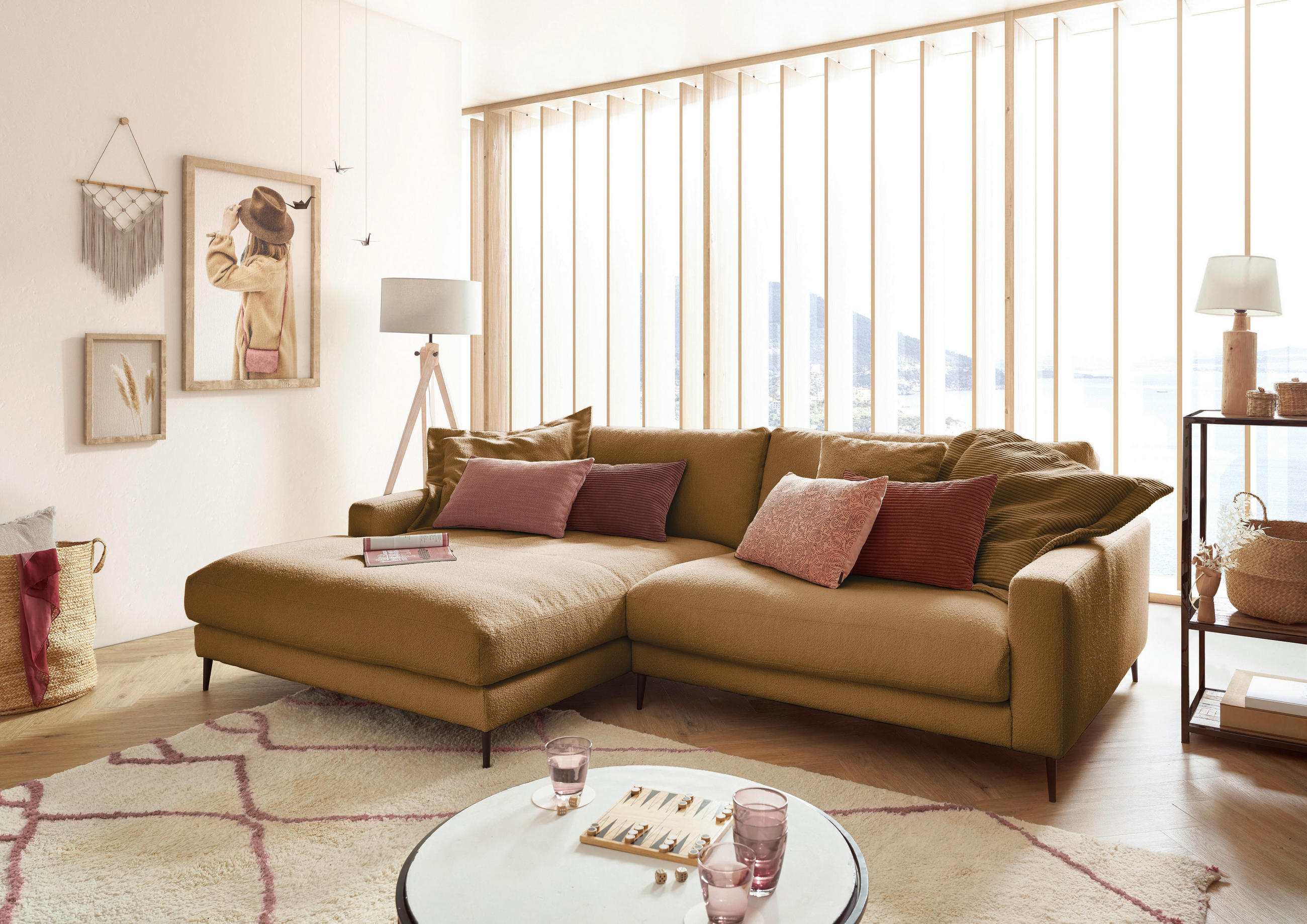 ECKSOFA Currygelb Flachgewebe  - Currygelb/Schwarz, Design, Textil/Metall (190/272cm) - Pure Home Lifestyle