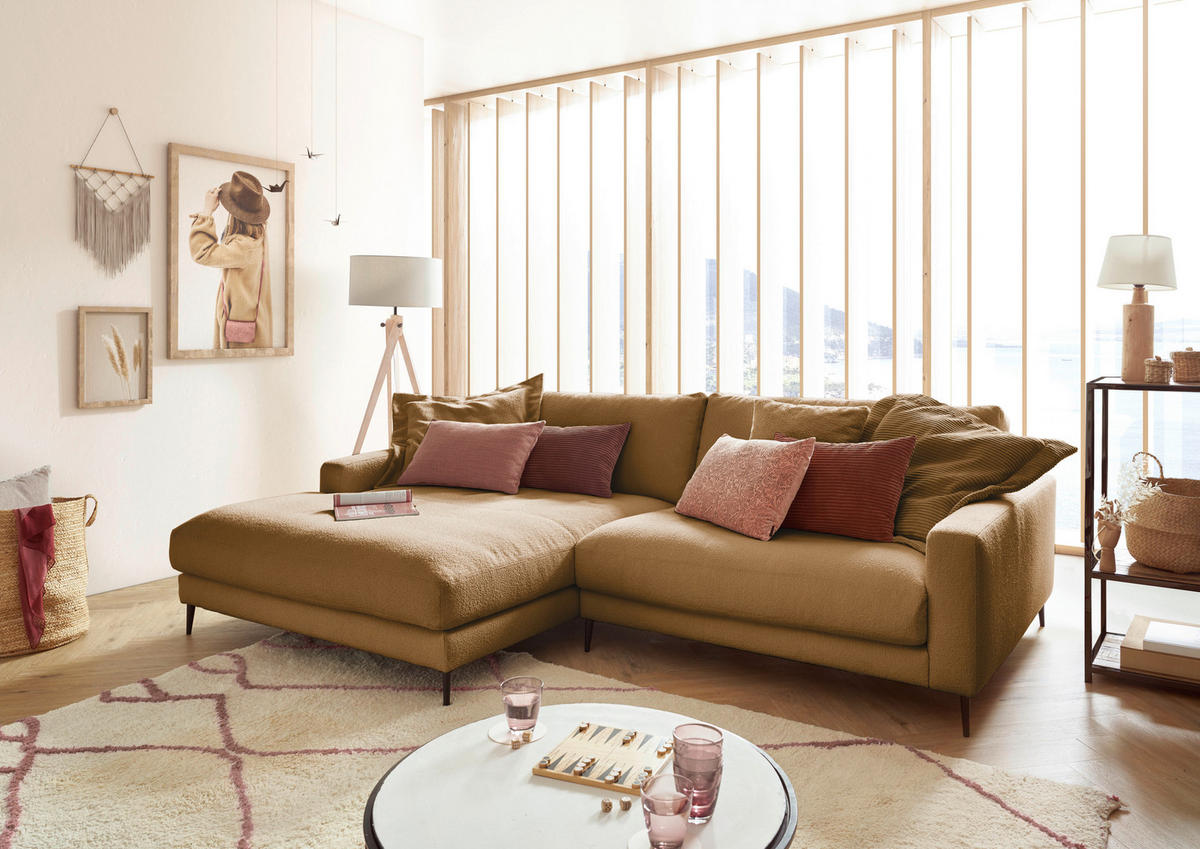 ECKSOFA in Flachgewebe Currygelb  - Currygelb/Schwarz, Design, Textil/Metall (190/272cm) - Lomoco