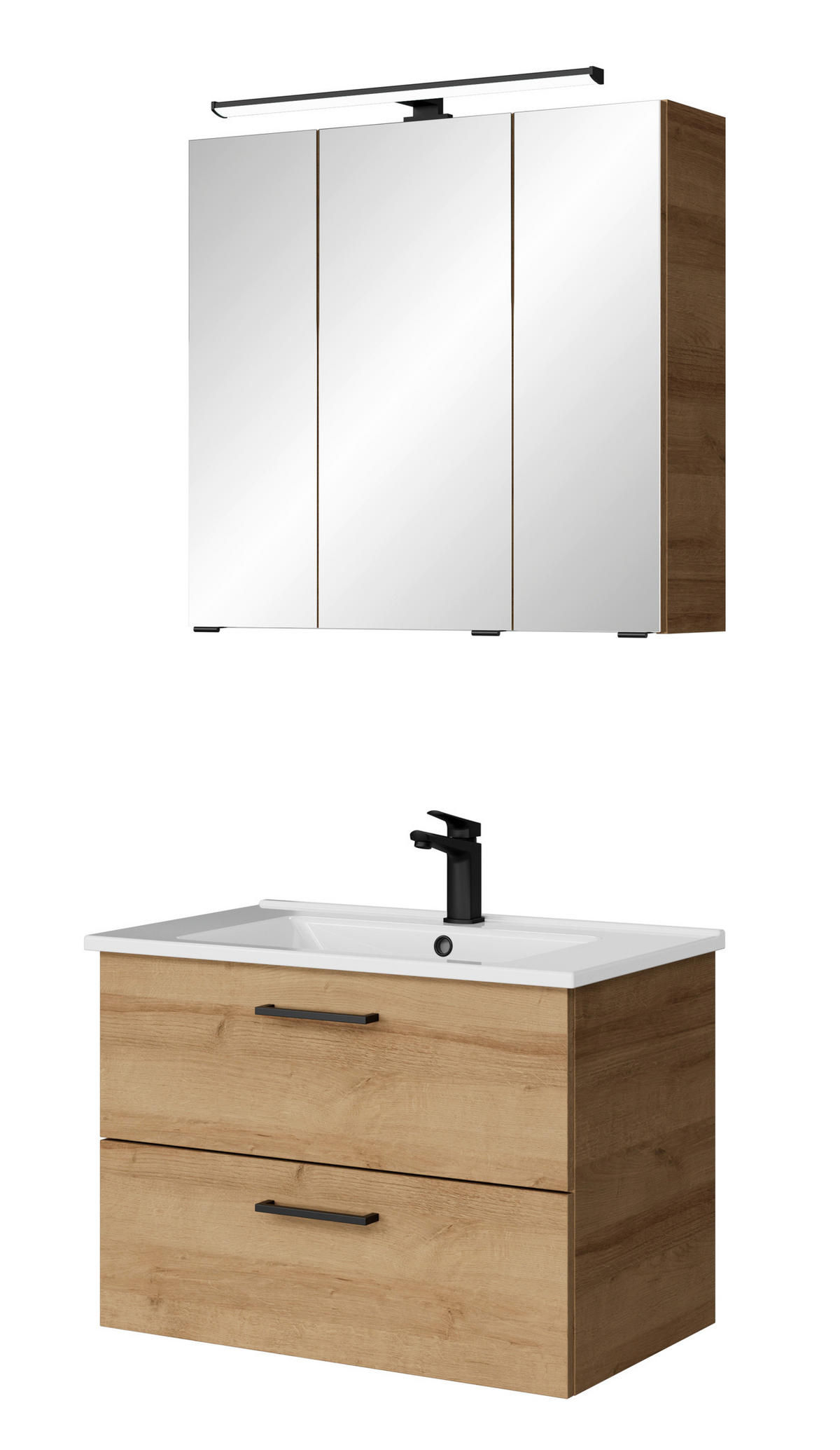 BADEZIMMER 3-teilig  in 75 cm  - Eichefarben/Schwarz, KONVENTIONELL, Keramik/Holzwerkstoff (75cm) - Sadena