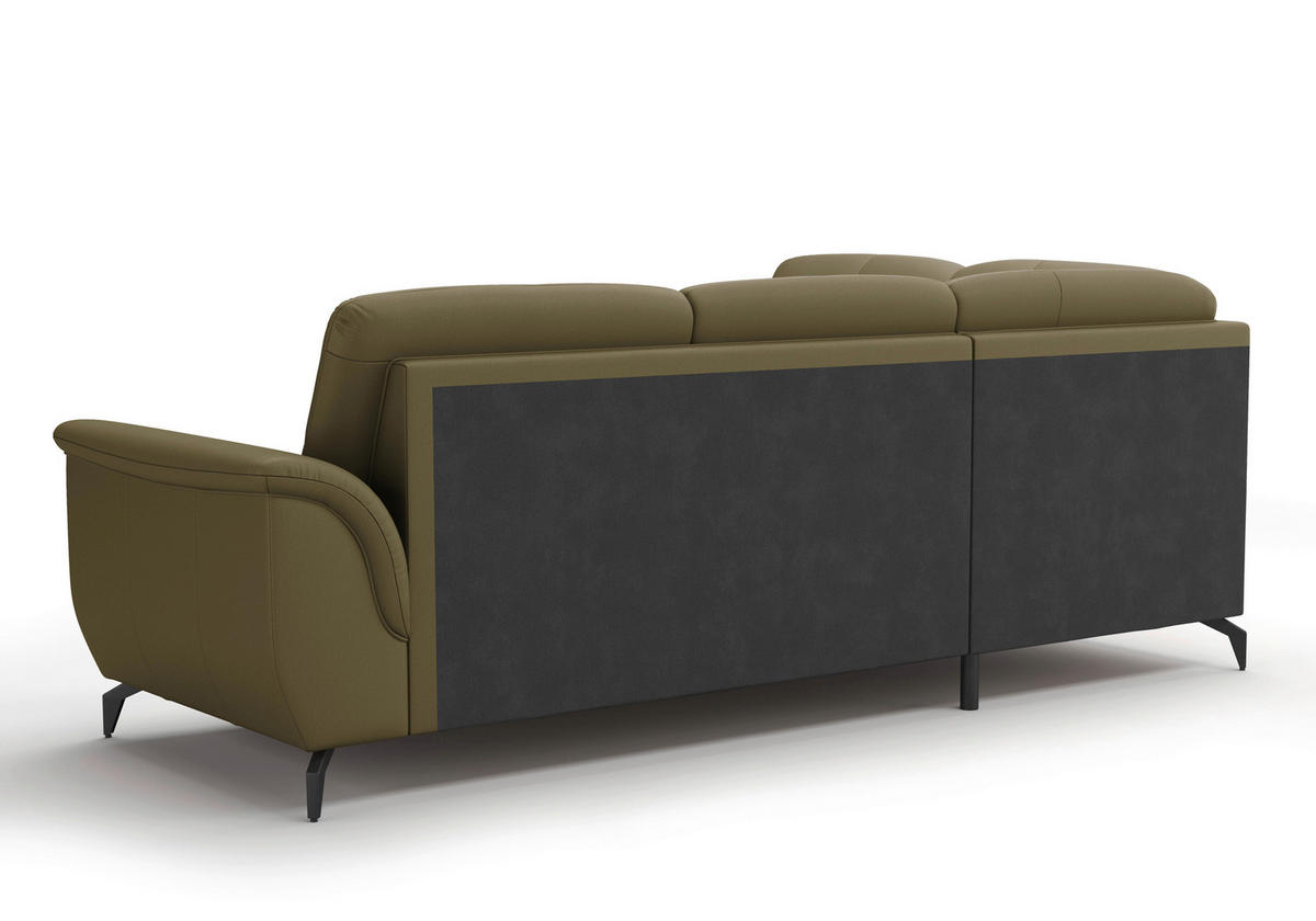 ECKSOFA in Vliesstoff Kombination Echtleder/Stoff Olivgrün  212/244 cm  - Schwarz/Olivgrün, MODERN, Leder/Textil (212/244cm) - Sit & More