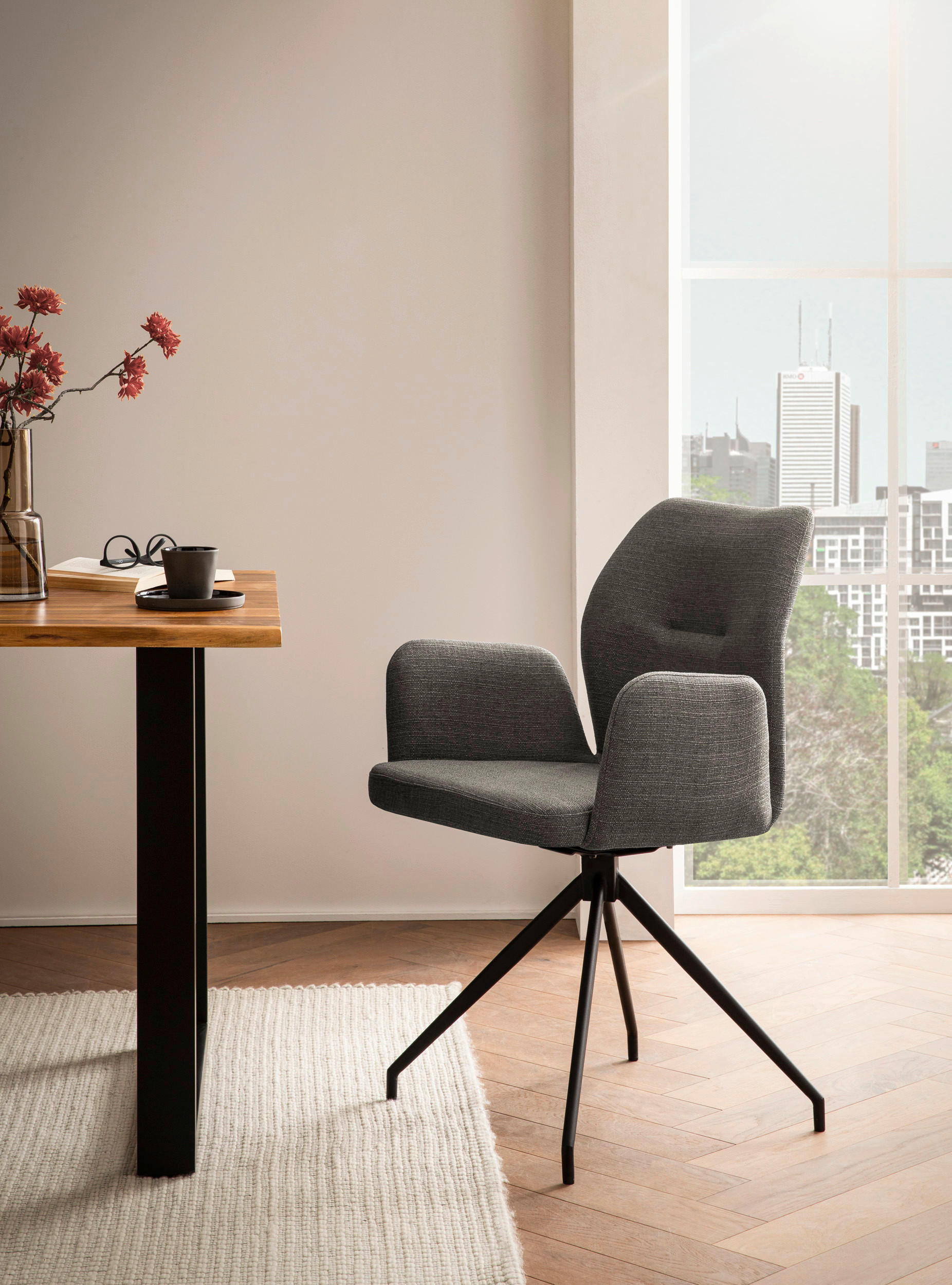 OTOČNÁ STOLIČKA, tkaná textília, tmavosivá - čierna/tmavosivá, Modern, kov/textil (59/88/58cm) - Livetastic