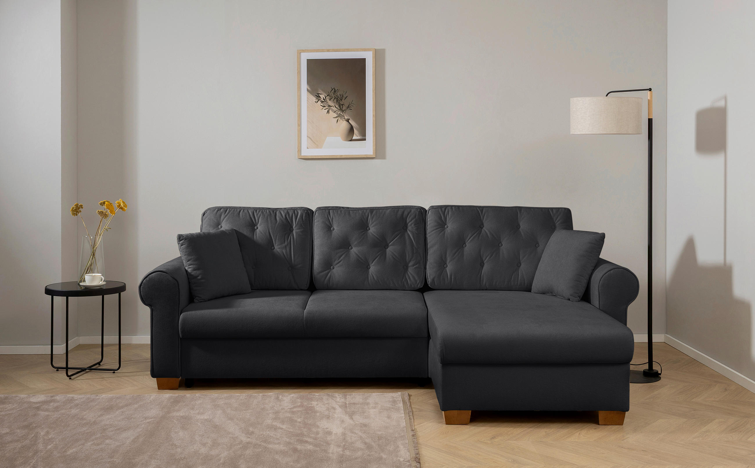 ECKSOFA Arles in Anthrazit  - Anthrazit/Buchefarben, Design, Holz/Textil (266/161cm) - MID.YOU