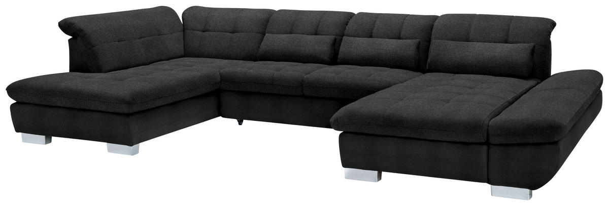 WOHNLANDSCHAFT in Mikrofaser Graphitfarben  - Chromfarben/Graphitfarben, Design, Kunststoff/Textil (211/350/204cm) - Xora