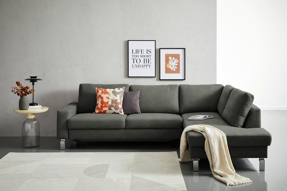 ECKSOFA in Flachgewebe Grau  - Chromfarben/Grau, Design, Textil/Metall (276/200cm) - Hom`in