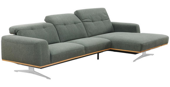 WOHNLANDSCHAFT in Webstoff Olivgrün - Edelstahlfarben/Olivgrün, Design, Holz/Textil (311/163cm) - Dieter Knoll