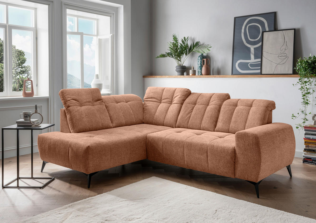 ECKSOFA Koralle Chenille  - Koralle/Schwarz, MODERN, Textil/Metall (200/261cm) - Livetastic