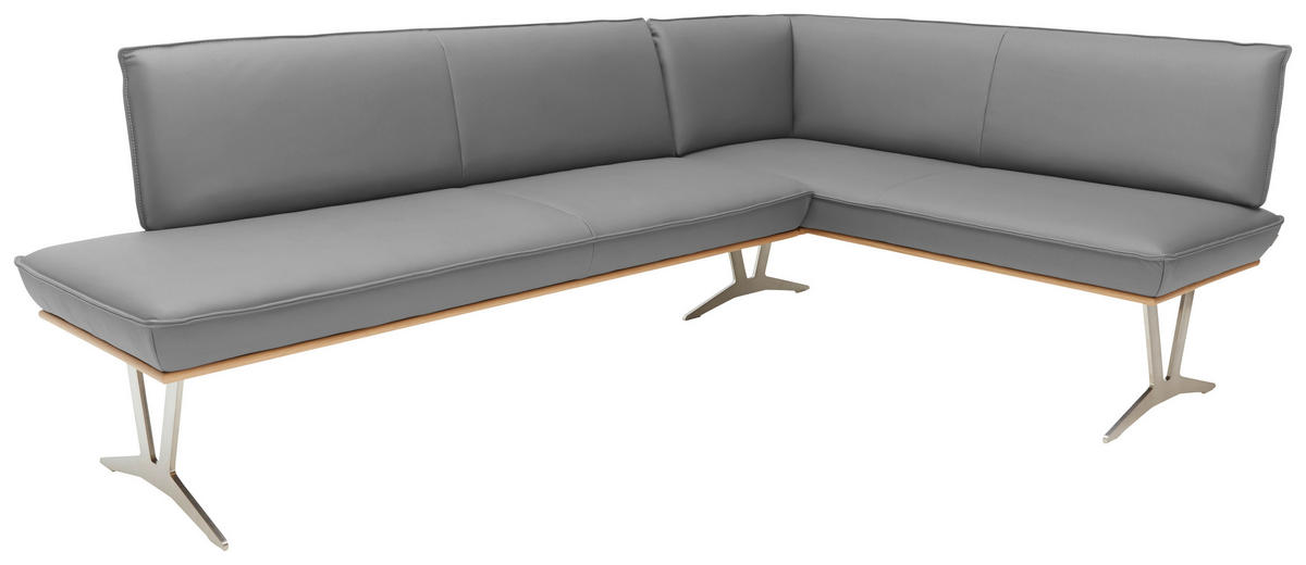 ECKBANK 237/162 cm  in Grau  - Edelstahlfarben/Beige, Design, Leder/Holz (237/162cm) - Ambiente