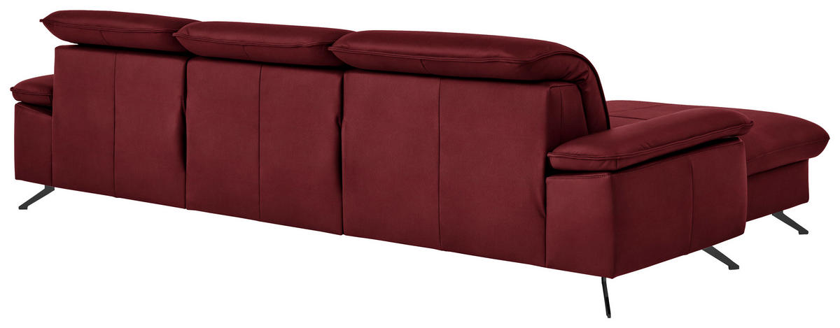 ECKSOFA  Echtleder Bordeaux  - Bordeaux/Schwarz, Design, Leder/Metall (169/307cm) - Beldomo Premium