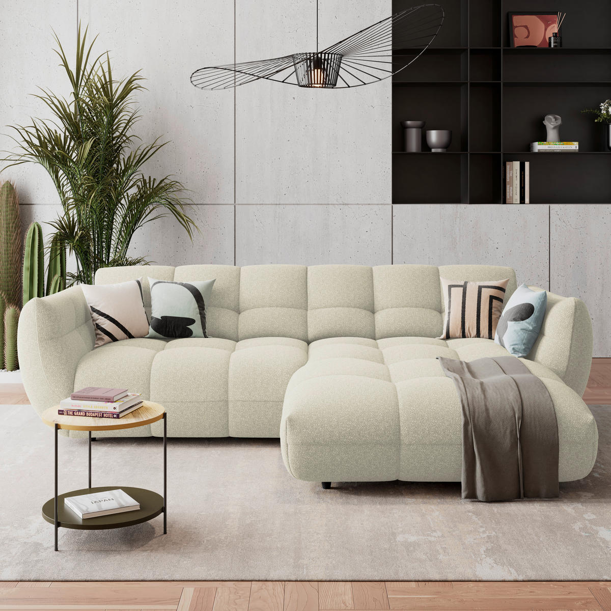 ECKSOFA Chenille Elfenbein  - Elfenbein/Schwarz, Trend, Kunststoff/Textil (280/178cm) - MID.YOU