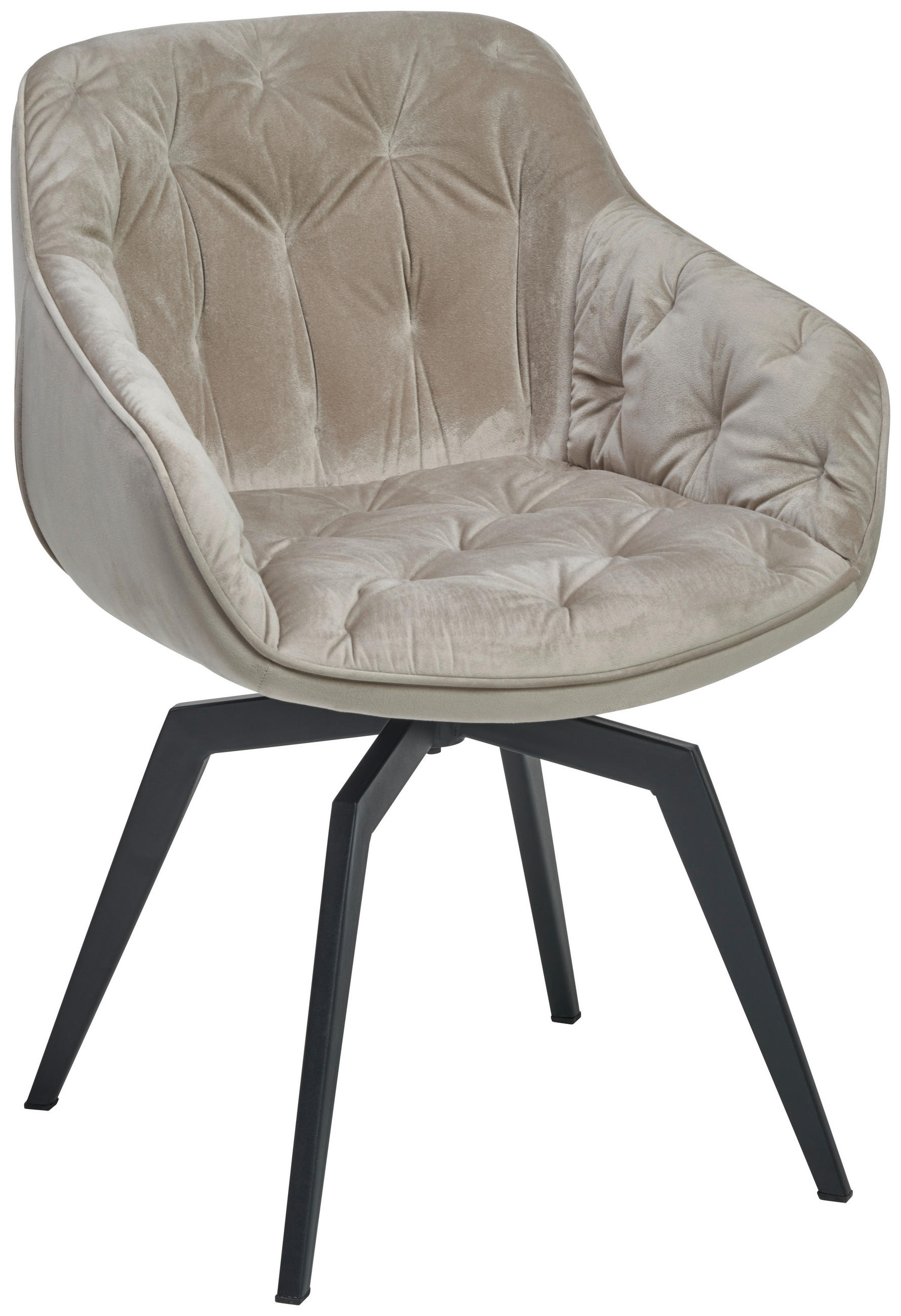 ARMLEHNSTUHL  Sitzfläche 360° drehbar, inklusive Armlehnen Samt  - Hellbraun/Schwarz, Modern, Textil/Metall (60/84/64cm) - Livetastic