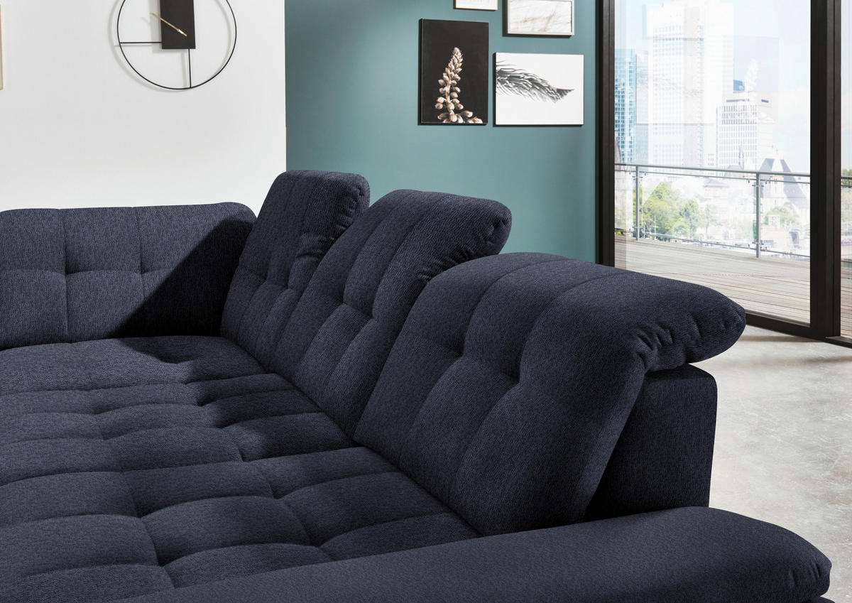 ECKSOFA in Chenille Dunkelblau  - Chromfarben/Dunkelblau, Design, Textil/Metall (260/310cm) - Beldomo Speed