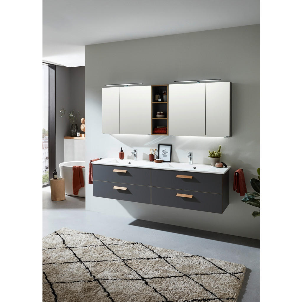 Thumbnail - Dieter Knoll Waschtischkombi, Grau, Holz, 4 Schubladen, 185 cm, Made in Germany, hängend, Badezimmer, Waschbecken & Arma...
