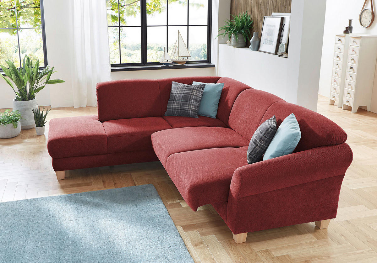 ECKSOFA in Flachgewebe Rot  - Rot/Naturfarben, Konventionell, Holz/Textil (212/257cm) - Sit & More
