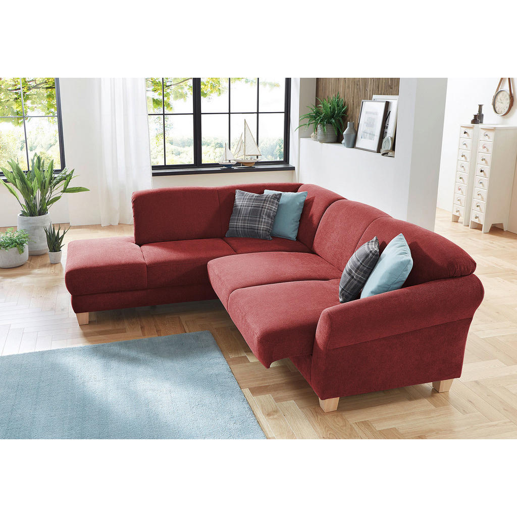 Thumbnail - Sit & More Ecksofa, Rot, Textil, Buche, 6-Sitzer, Ottomane links, L-Form, 257x212 cm, Goldenes M, Oeko-Tex® Standard 100...