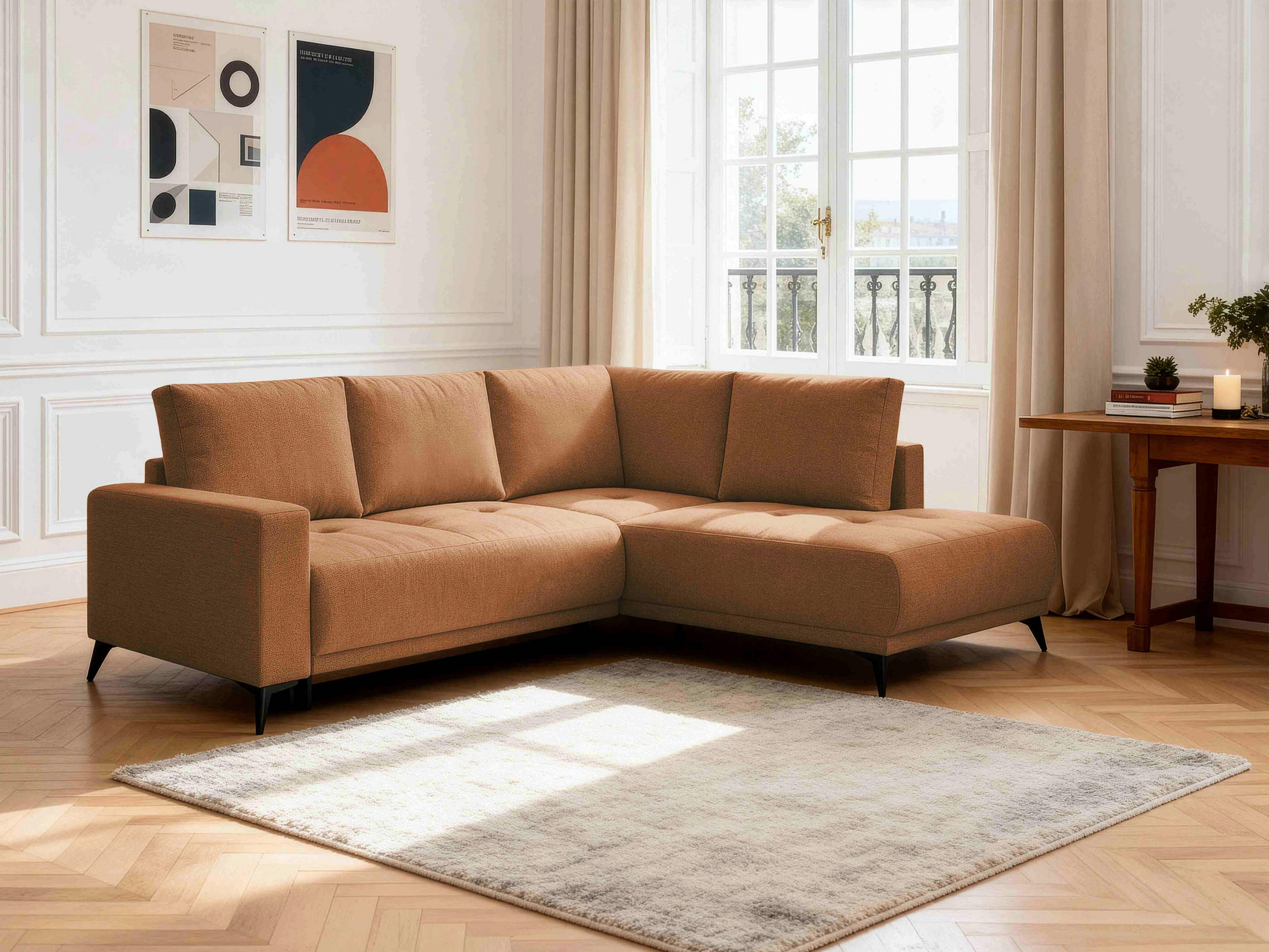 ECKSOFA RAFAEL Rostfarben Struktur Rückenkissen, Bettkasten  - Rostfarben/Schwarz, Design, Textil/Metall (269/218cm) - P & B