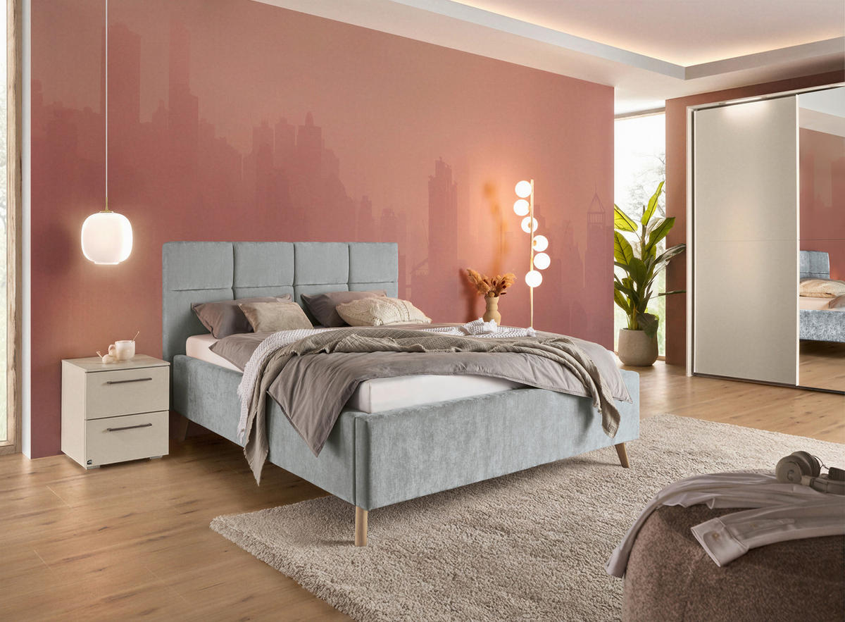 POLSTERBETT 140/200 cm,  in Hellblau,  - Eichefarben/Hellblau, KONVENTIONELL, Holz/Textil (140/200cm) - SetOne by Musterring