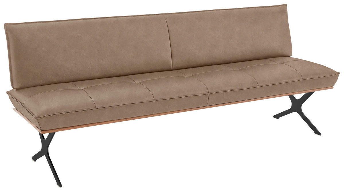 SITZBANK 214/88/66 cm Echtleder Schwarz, Beige Nussbaum furniert Metall  - Beige/Schwarz, Design, Leder/Holz (214/88/66cm) - Koinor