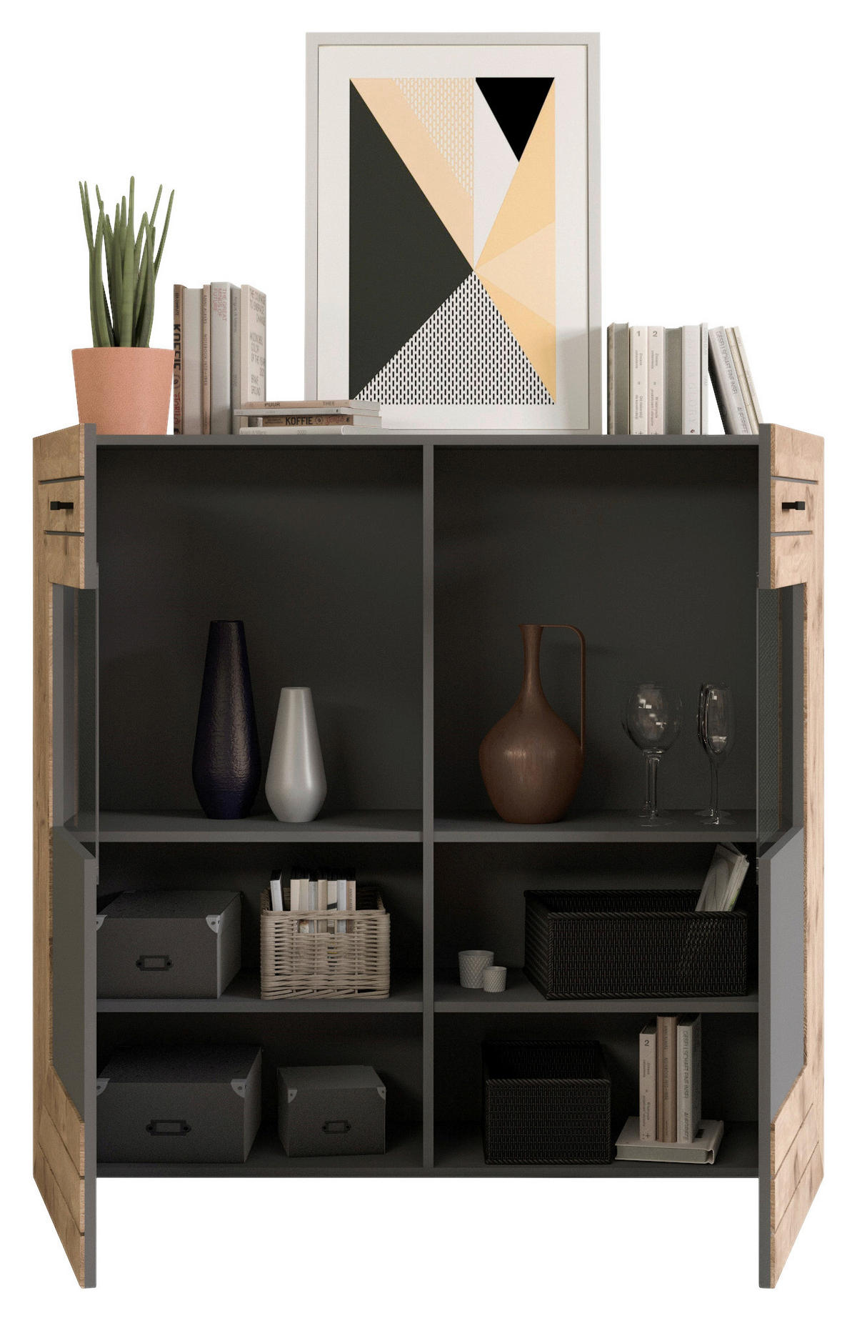 WOHNWAND 4-teilig  in  350/195/40 cm  - KONVENTIONELL, Glas/Holzwerkstoff (350/195/40cm) - MID.YOU