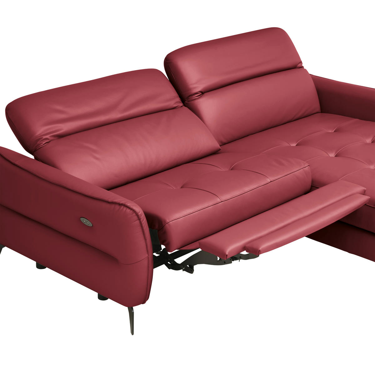 ECKSOFA inkl. Funktionen Rot Echtleder  - Rot/Schwarz, Design, Leder/Metall (246/175cm) - Celina Home