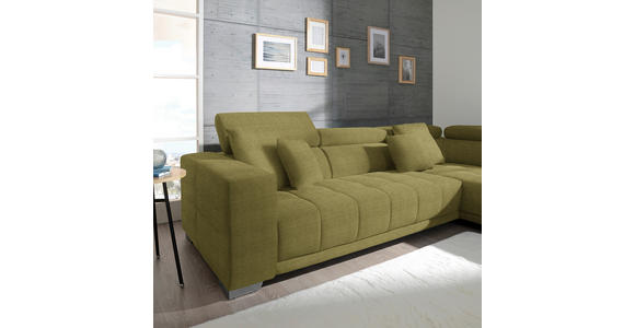 ECKSOFA in Mikrofaser Grün  - Chromfarben/Grün, Design, Textil/Metall (301/207cm) - Xora