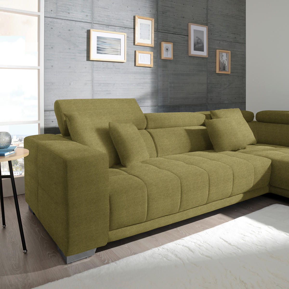 ECKSOFA in Mikrofaser Grün  - Chromfarben/Grün, Design, Textil/Metall (301/207cm) - Xora