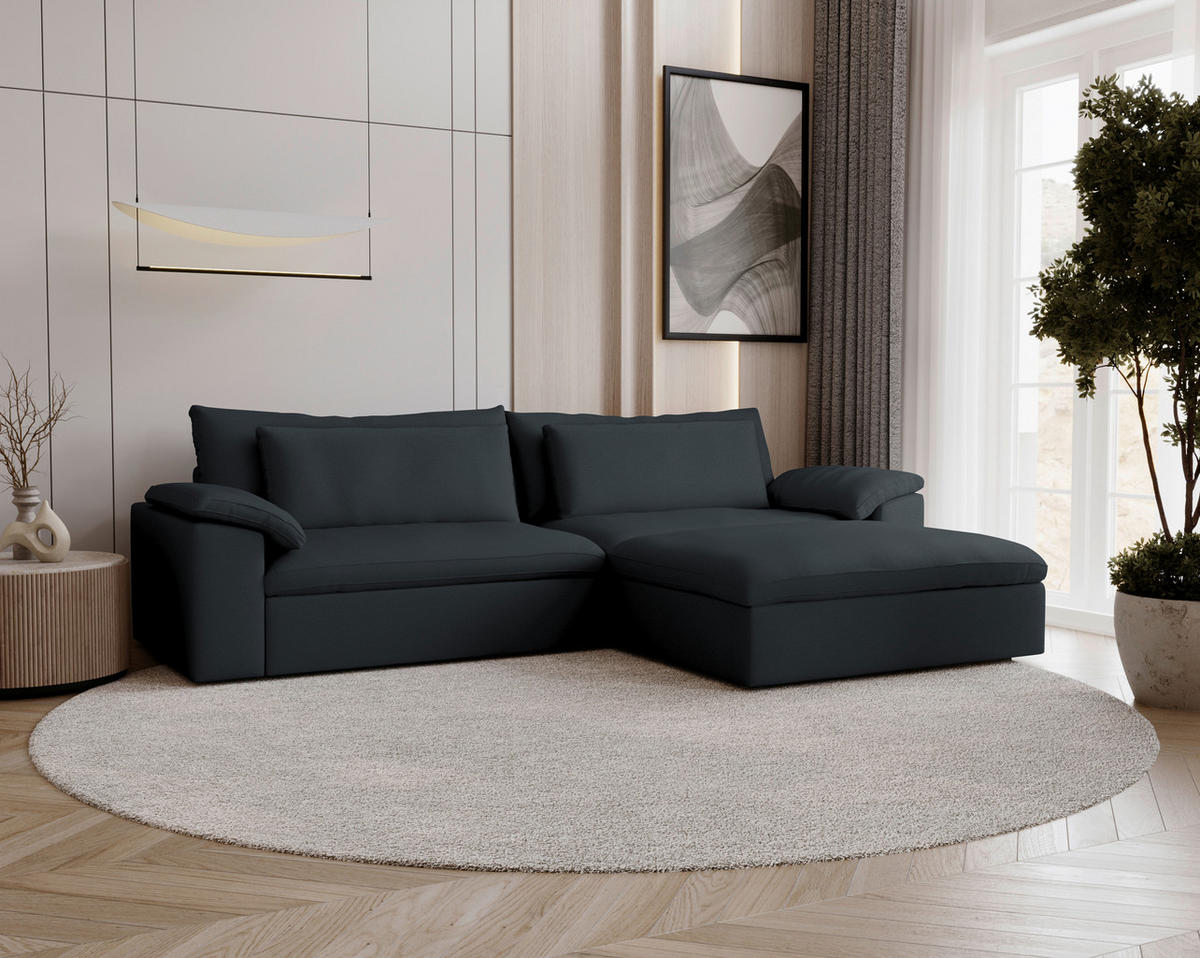 ECKSOFA 306/198 cm  in Chenille Dunkelgrau Rückenkissen, Nierenkissen, Armlehnenkissen, Rücken echt  306/198 cm  - Dunkelgrau/Schwarz, MODERN, Kunststoff/Textil (306/198cm) - Carryhome