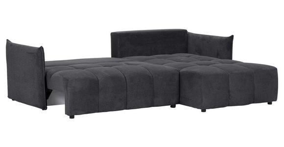 ECKSOFA Anthrazit Plüsch Zierkissen, Rückenkissen, Bettkasten, Schlaffunktion, Rücken echt, Liegefläche im Originalstoff  - Anthrazit/Schwarz, KONVENTIONELL, Kunststoff/Textil (253/192cm) - Carryhome