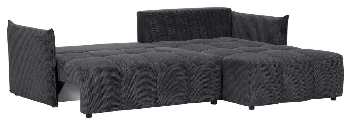ECKSOFA Anthrazit Plüsch Zierkissen, Rückenkissen, Bettkasten, Schlaffunktion, Rücken echt, Liegefläche im Originalstoff  - Anthrazit/Schwarz, KONVENTIONELL, Kunststoff/Textil (253/192cm) - Carryhome