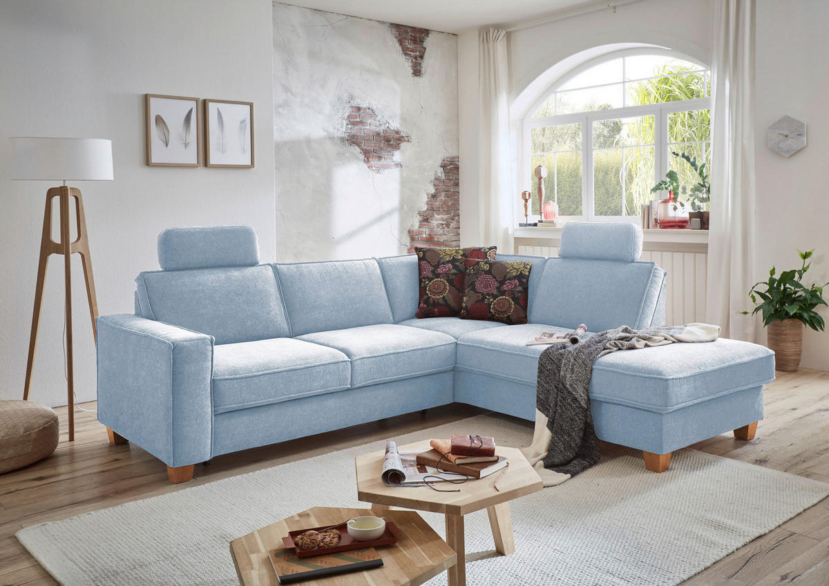 ECKSOFA Hellblau Flachgewebe  - Eichefarben/Hellblau, KONVENTIONELL, Holz/Textil (236/213cm) - Sit & More