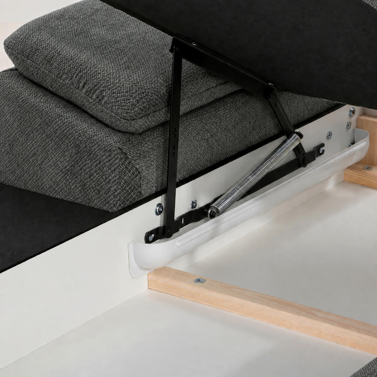 ECKSOFA TAOS Dunkelgrau Struktur Bettkasten, Rücken echt, Kopfteilverstellung, Stauraum  - Dunkelgrau/Schwarz, Basics, Holz/Textil (281/166cm) - MID.YOU
