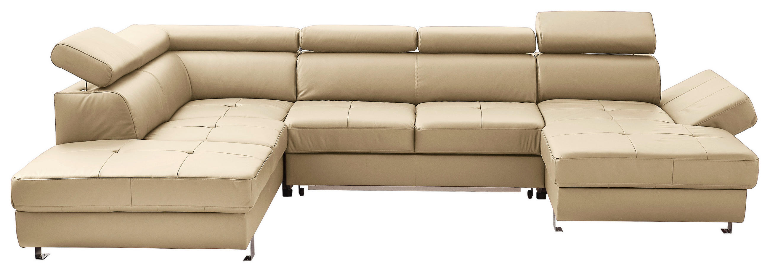 WOHNLANDSCHAFT Ecru Kombination Echtleder/Lederlook Lederlook  - Chromfarben/Ecru, Design, Leder/Textil (212/327/157cm) - Stylife