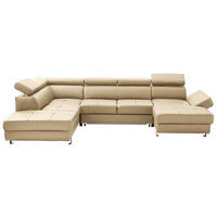 WOHNLANDSCHAFT Ecru Kombination Echtleder/Lederlook Lederlook  - Chromfarben/Ecru, Design, Leder/Textil (212/327/157cm) - Stylife