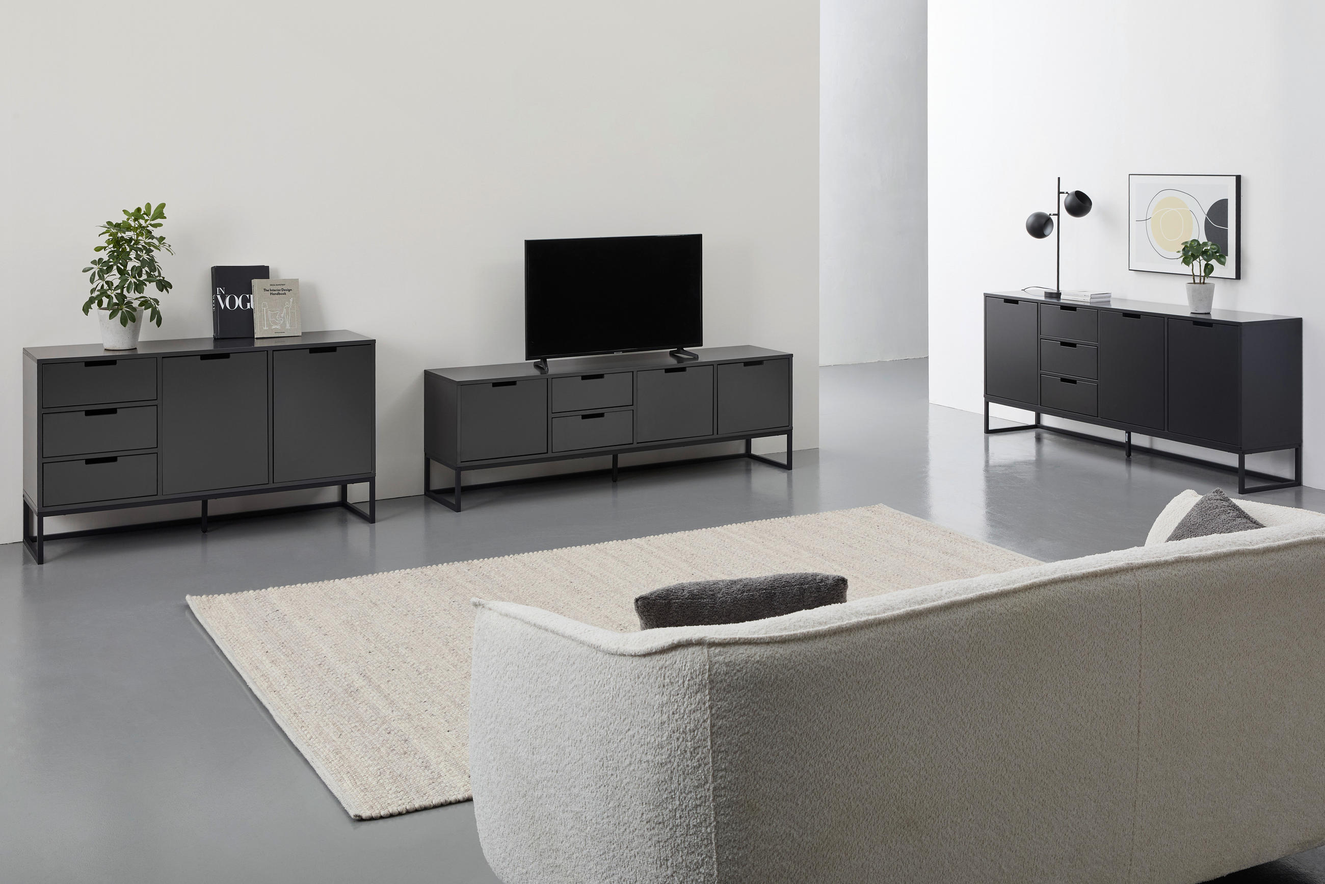 SIDEBOARD 136/79/40 cm  - svart/antracit, Design, metall/trämaterial (136/79/40cm) - Novel