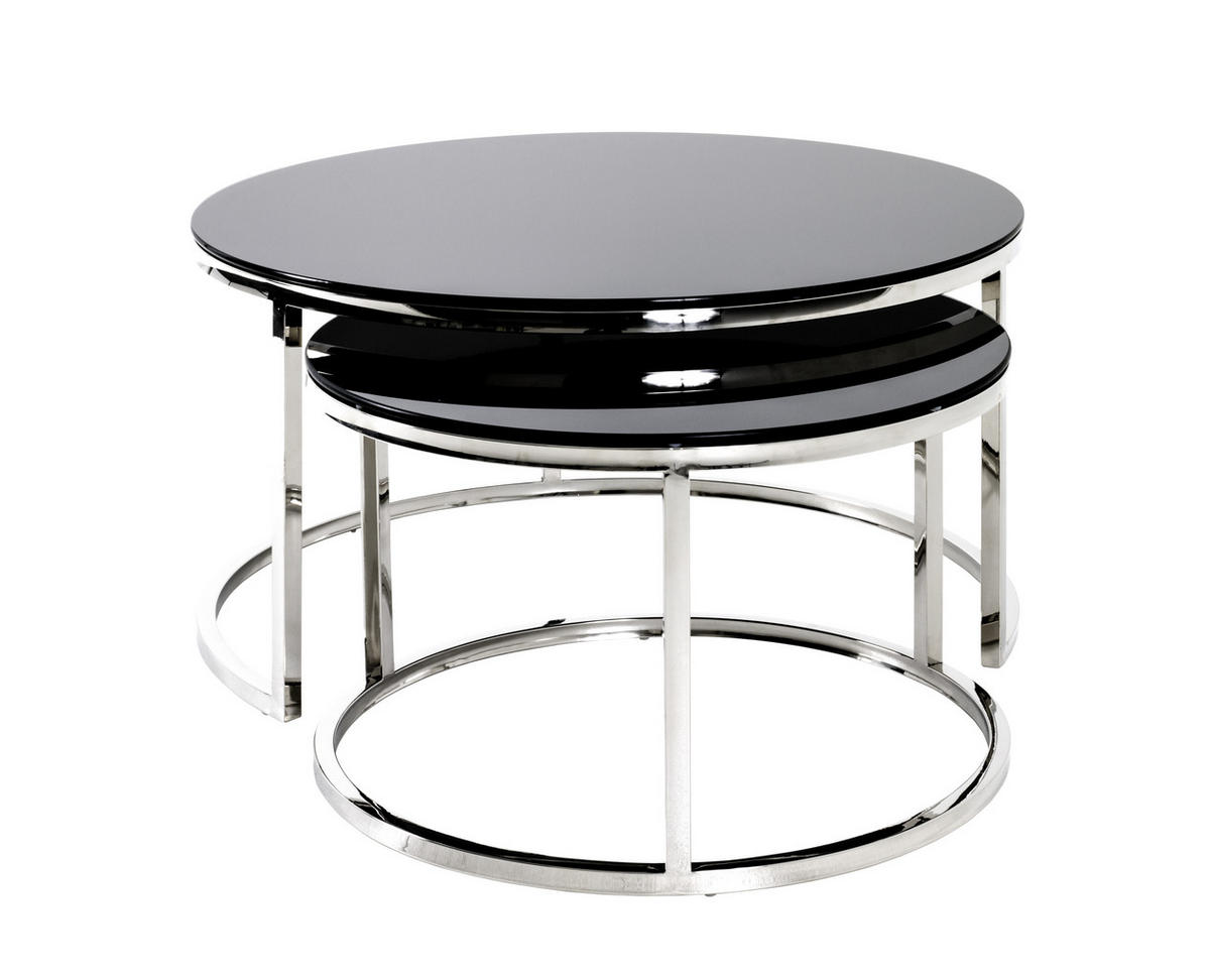COUCHTISCH Sicherheitsglas 80/80/42 cm rund Schwarz, Edelstahlfarben  - Edelstahlfarben/Schwarz, Natur, Glas/Metall (80/80/42cm)