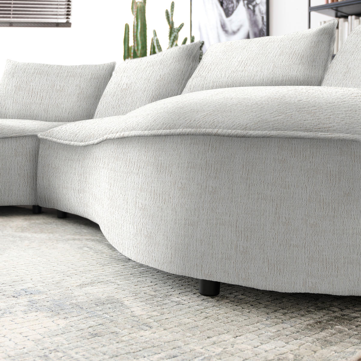 BIGSOFA in Chenille Ecru  - Ecru/Schwarz, Design, Kunststoff/Textil (154/82/322cm) - home24