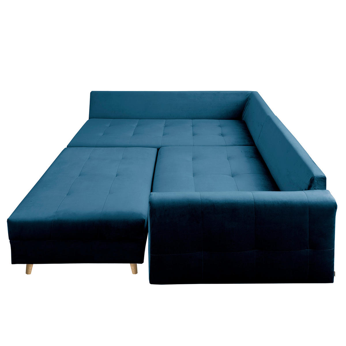 ECKSOFA inkl. Hocker Ariella Blau Samt Rückenkissen, Hocker  - Blau/Naturfarben, Design, Holz/Textil (161/231cm) - Livetastic