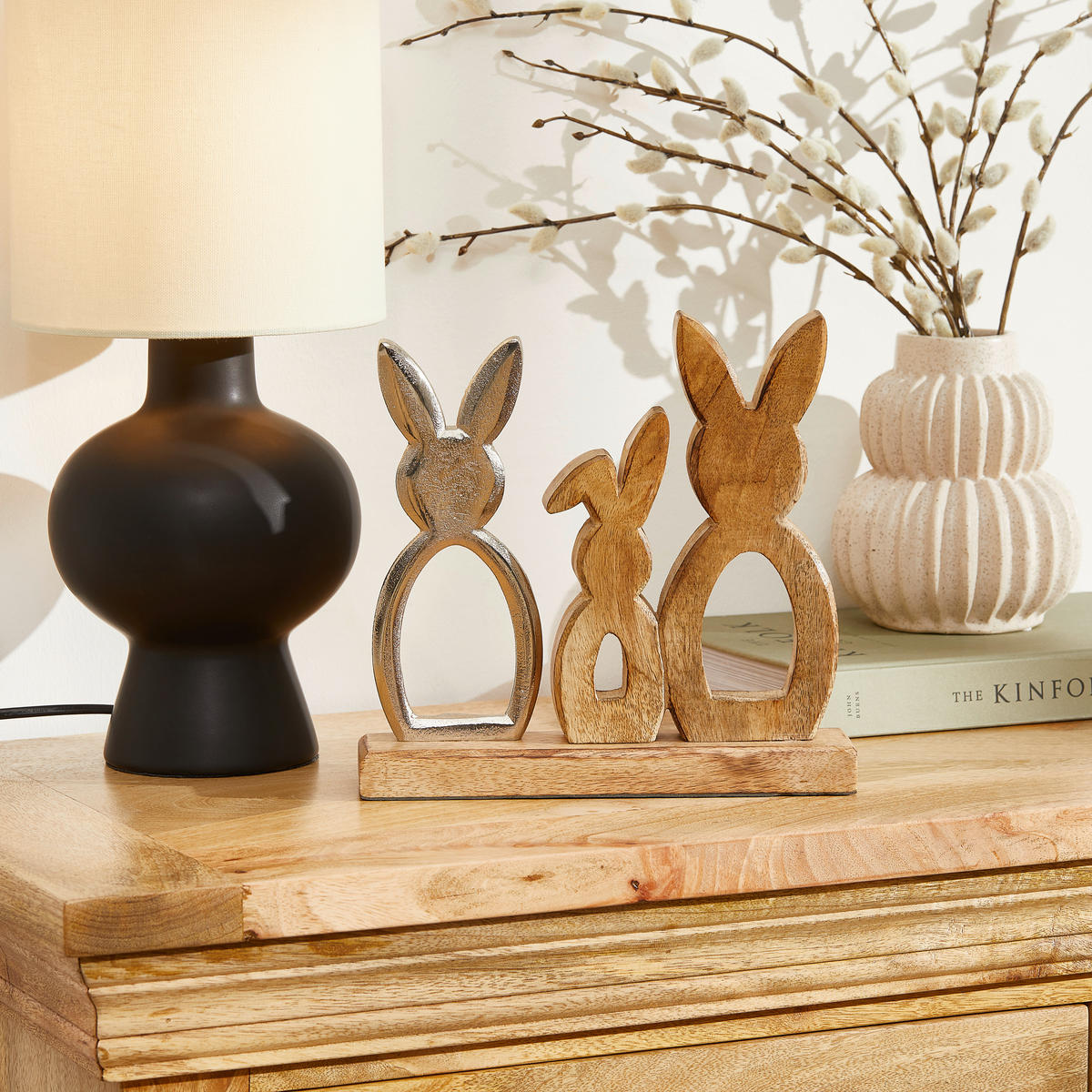 DEKOHASE   - Silberfarben/Braun, Basics, Holz/Metall (22/22,5/5cm)