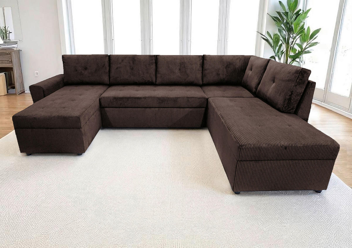 WOHNLANDSCHAFT TERMOLI Braun Cord  - Schwarz/Braun, Design, Kunststoff/Textil (155/297/212cm) - MID.YOU