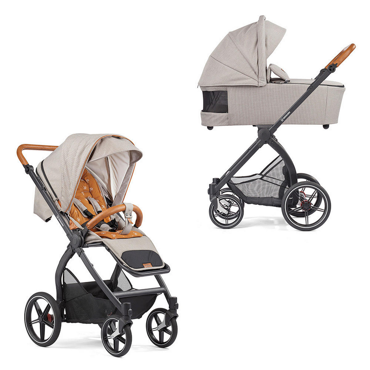 KINDERWAGENSET  FX4 Swing Set  Beige-Cognac  - Khaki/Cognac, Basics, Textil (100/55/130cm) - Gesslein