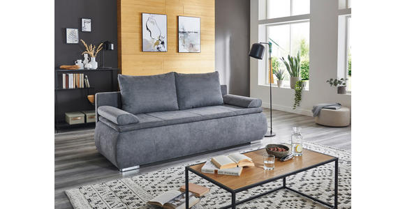 SCHLAFSOFA Webstoff Grau Rückenkissen, Armlehnenkissen, Bettkasten, Schlaffunktion, Topper, Rücken echt  - Chromfarben/Grau, KONVENTIONELL, Holz/Kunststoff (207/91/90cm) - Carryhome