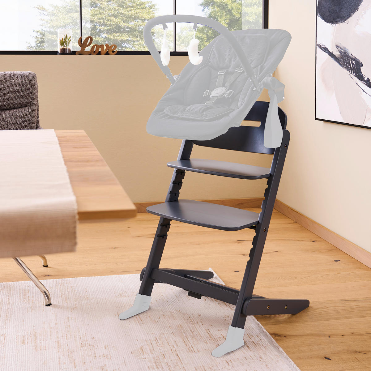 DETSKÁ JEDÁLENSKÁ STOLIČKA, buk lesný, sivá - sivá, Design, kov/drevo (63/48,5/81cm) - Jimmylee