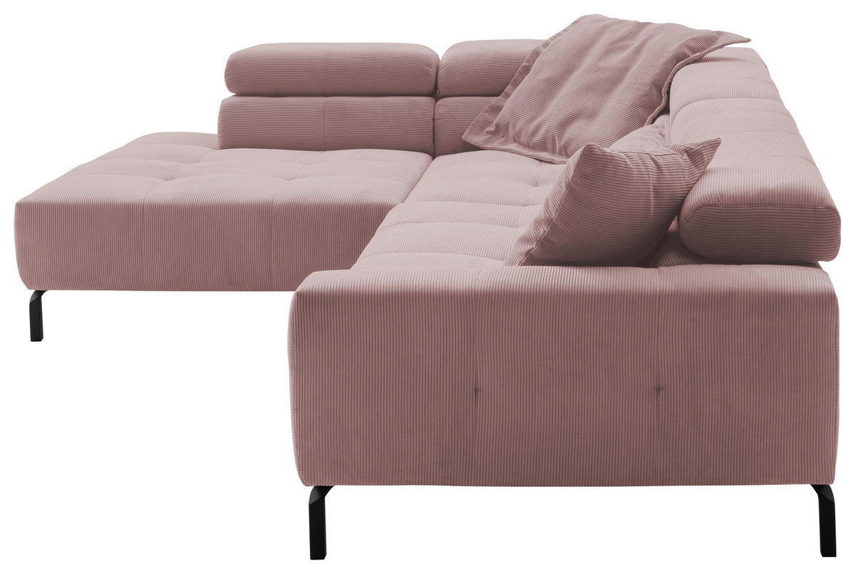 ECKSOFA in Feincord Altrosa  - Schwarz/Altrosa, Konventionell, Textil/Metall (219/311cm) - Hom`in