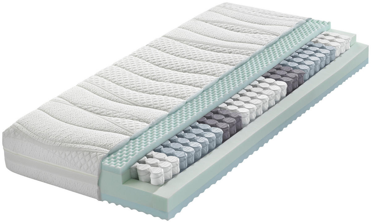 TASCHENFEDERKERNMATRATZE 1 FOUR ME, MODELL 3 90/210 cm Höhe ca. 22 cm  - Weiss, Basics, Textil (90/210cm) - Dieter Knoll