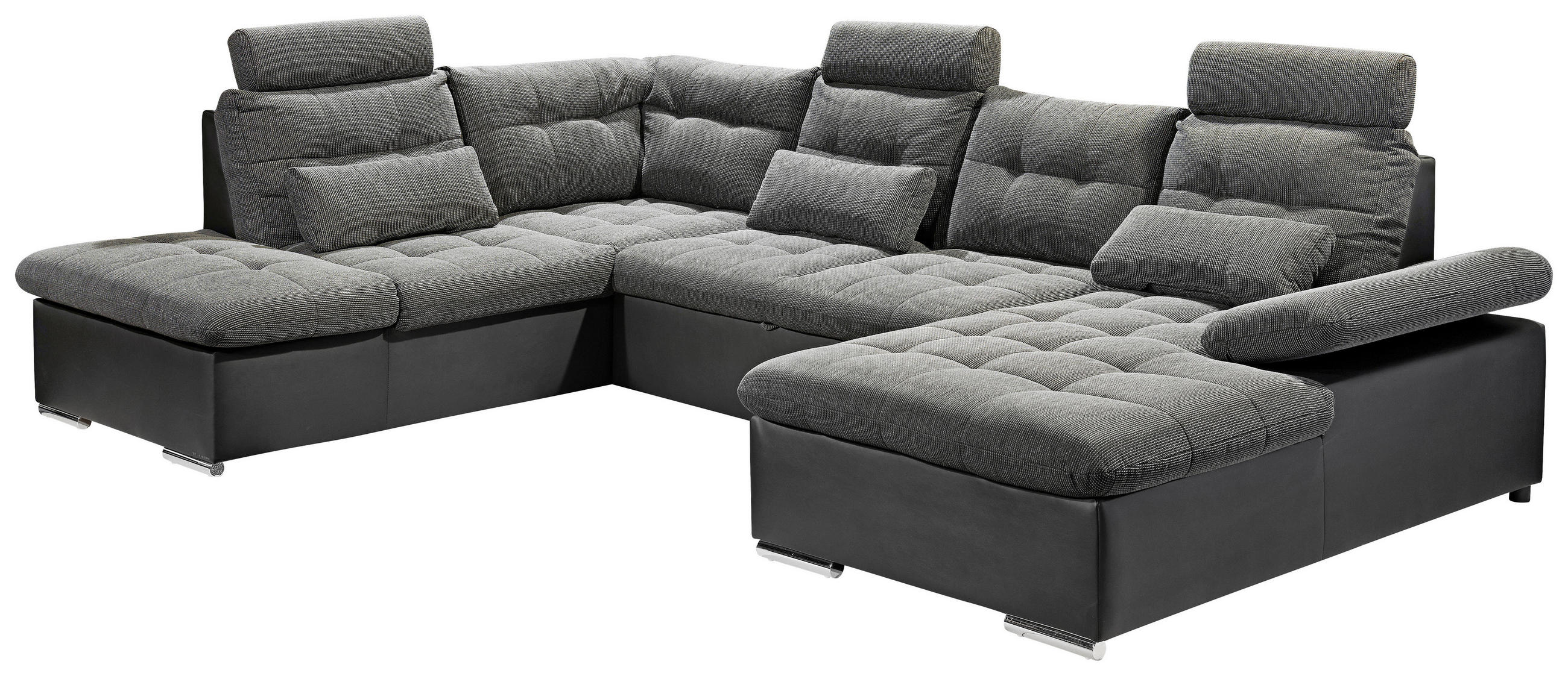 WOHNLANDSCHAFT Grau, Schwarz Webstoff  - Chromfarben/Schwarz, Design, Kunststoff/Textil (218/324/170cm) - MID.YOU