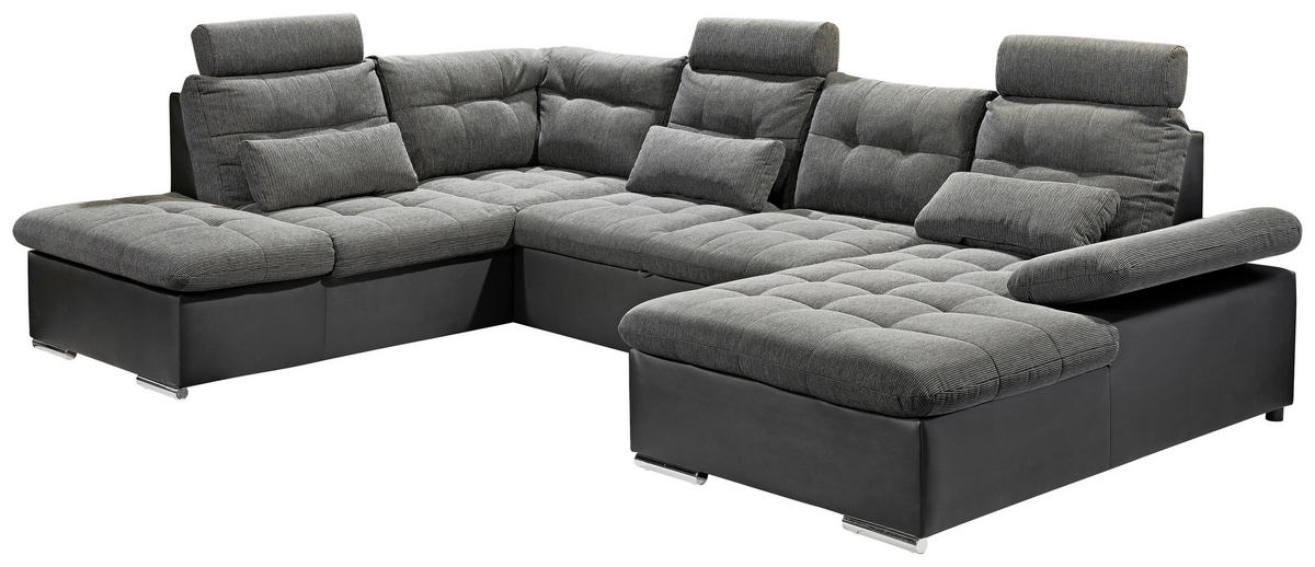 WOHNLANDSCHAFT Grau, Schwarz Webstoff  - Chromfarben/Schwarz, Design, Kunststoff/Textil (218/324/170cm) - MID.YOU