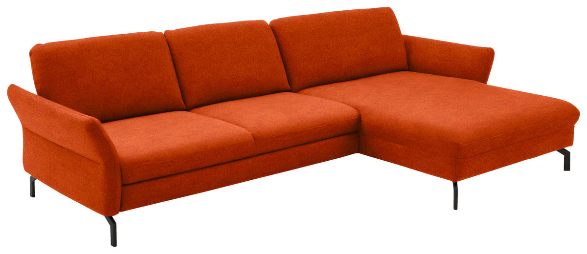 ECKSOFA in Velours Orange  - Schwarz/Orange, Design, Textil/Metall (306/179cm) - Beldomo System
