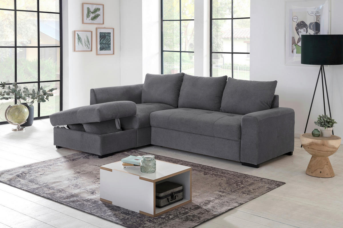 ECKSCHLAFSOFA in Mikrofaser Grau  - Schwarz/Grau, Modern, Kunststoff/Textil (173/241cm) - MID.YOU