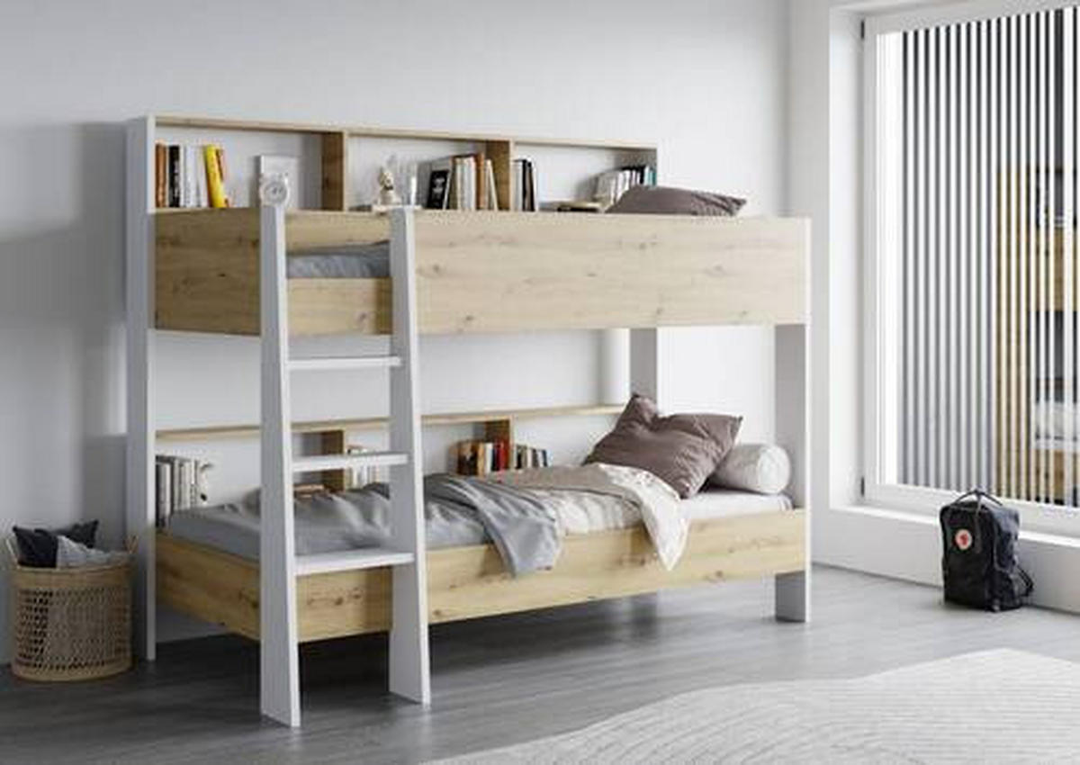 ETAGENBETT - Eiche Artisan/Weiß, KONVENTIONELL, Holzwerkstoff (90/200cm) - MID.YOU